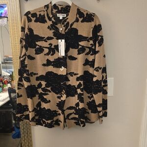 Kathy Ireland Tan and Black Floral Cardigan